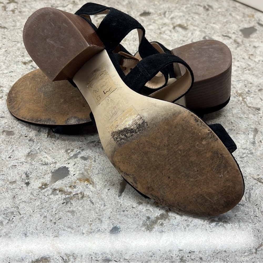 $148 J. CREW Block Heel Strappy Sandals in Black Suede Leather Size 6 - Picture 5 of 5